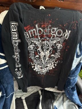 Lamb of God Black Long Sleeve Band Tee with Red & White Graphic